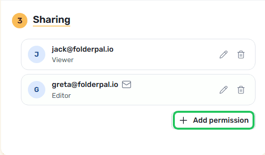 Configuring sharing permissions applied to generated folders.