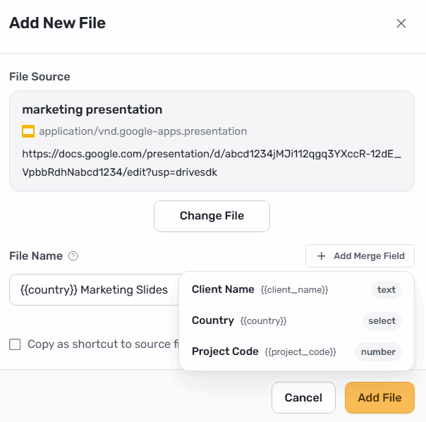 FolderPal add file dialog for adding files to templates